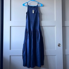 J. Crew Pintuck Mixy Dress Navy Blue Sleeveless Midi XXS Classic Minimalist