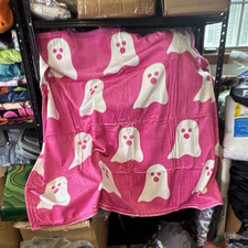 Halloween Ghosts Print Pink and White Throw Blanket Rectangular No Closure