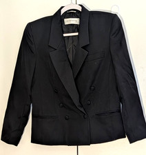 Vintage Liz Claiborne Double Breasted Black Blazer Shoulder Pads EUC Petite 8