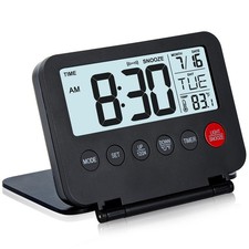 KANBIT Small Digital Travel Alarm Clock, Large LCD Display Front Small, Black