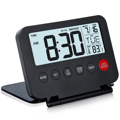 KANBIT Small Digital Travel Alarm Clock, Large LCD Display Front Small, Black 