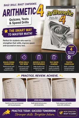 Abeka Traditional Arithmetic Series 4 Student Quizzes, Tests & Speed Drills NEW