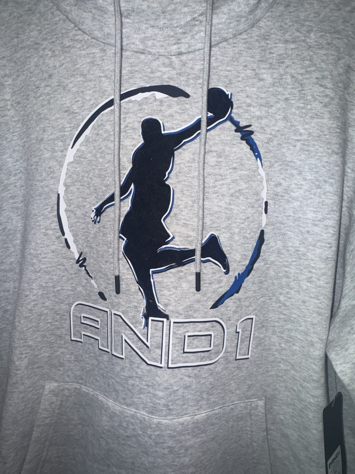AND1 Double Team Hoodie Fleece Lined Graphic Logo- Gray  Men size 2XL NWT
