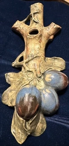 Antique 1920's Weller Pottery Woodcraft Plum Wall Pocket Vase