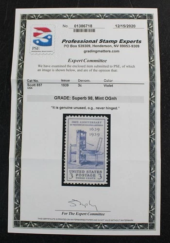 CKStamps: US Stamps Collection Scott#857 Mint NH OG PSE Cert Grade 98