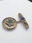 Vintage Locket Gold Tone Pin Brooch Dangle Faux Gemstones Ornate — photo 3