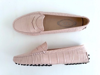 Tod's Mokassins Loafer Gommino Rosa Leder Kroko Optik 38
