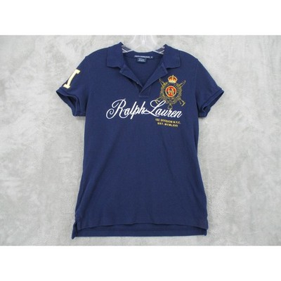 Ralph Lauren Shirt Womens Medium Polo Embroidered Crest Preppy Navy Blue Y2K