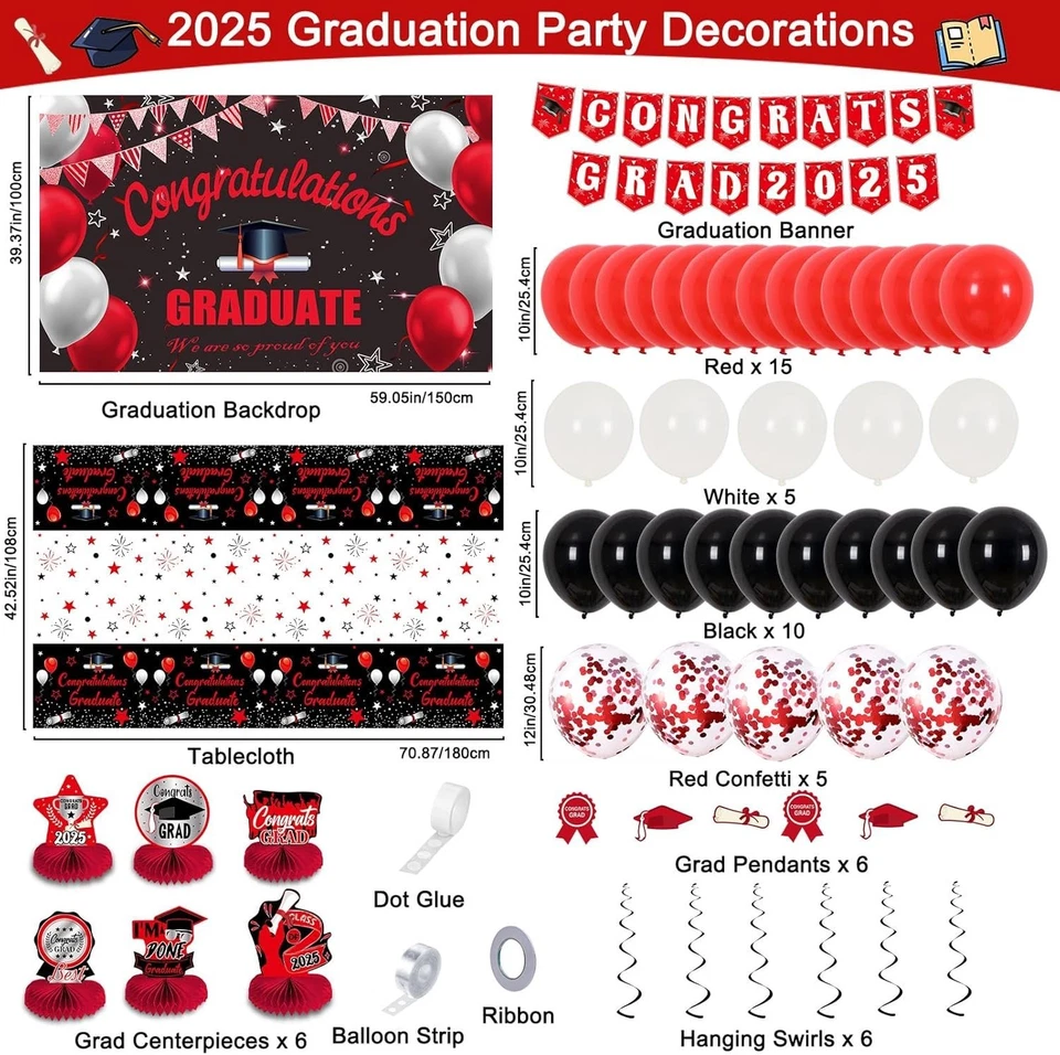 Decoraciones de Graduación Clase de 2025 Decoraciones de Graduación Rojo y Negro Foto 3 de 4