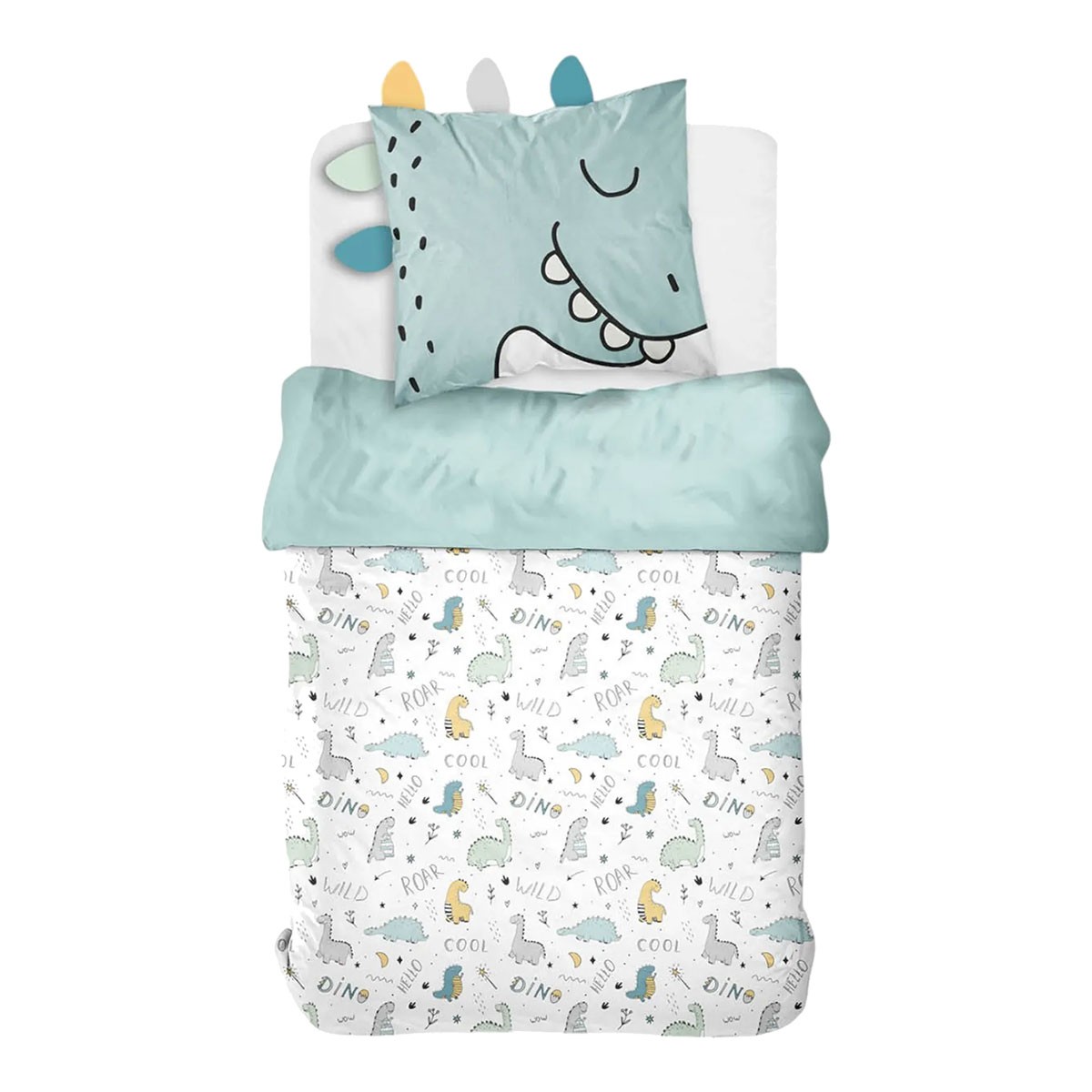 Parure de lit enfant funny dinosaure 140 x 200 cm, housse de couette coton pour lit 1 place