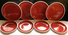Rachael Ray Rise Plates Set 8 Dinner 4 Lunch 4 Red White Heavy Duty Large Thick
