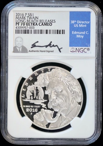 2016-P Silver Proof Commemorative $1 NGC PF 70 Ultra Cameo Mark Twain Moy Commem