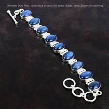 925 Silver Oval Kyanite Stone Engagement Birthday Chain Throat Chakra Bracelet