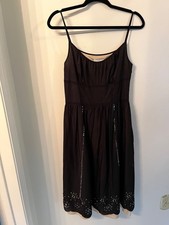 NWT LOFT Ann Taylor Fit Flare Black Sleeveless Cotton Dress Lined Sequins Sz 4