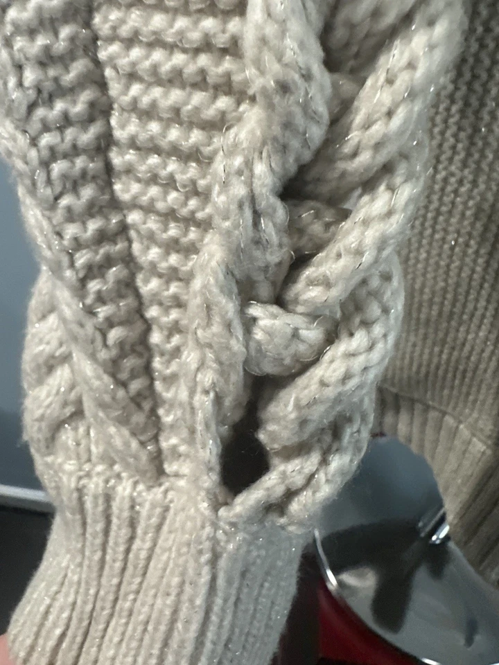 Suéter Simply Vera Vera Wang para mujer XL tejido con cable cuello alto beige con brillo * Foto 4 de 4