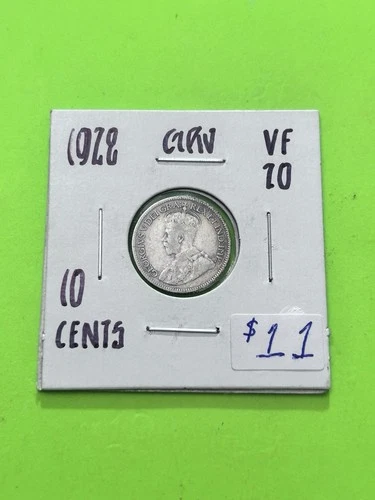 1928 Canadian Silver 10 cent Coin King George V .8Silver Dime AG Trending At $11