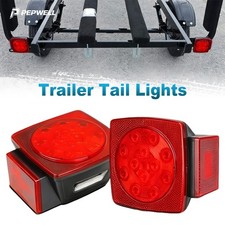 2pcs Rear Led Submersible Square Trailer Tail Lights Kit Boat Truck Waterproof