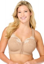 Comfort Choice Women's Plus Size Front-Close Embroidered Wireless Posture Bra