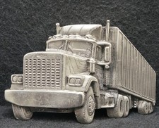 WK23126 NOS VINTAGE 1980 CUT-OUT  SEMI-TRUCK 18-WHEELER  ARTWORK BELT BUCKLE