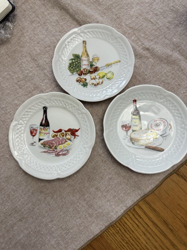 Set 3 : HERB Appetizer Salad 7.25" Plates Berry Haute Porcelain Nationale FRANCE