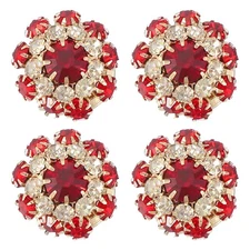 4 Pcs Button Covers for Women Rhinestone Crystal Cuff Links Golden Red