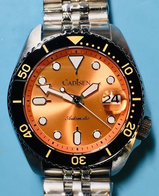 CADISEN 40MM DIVER ORANGE SUNBURST AUTO SEIKO TMI NH35 SAPPHIRE CERAMIC SKX CASE