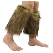 Women Faux Fur Leg Warmers Furry Boot Cuffs Covers Winter Warm Grassyellow