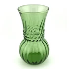 Anchor Hocking Vintage Green Glass Vase Ribbed Swirl Rope 6.5" USA Made