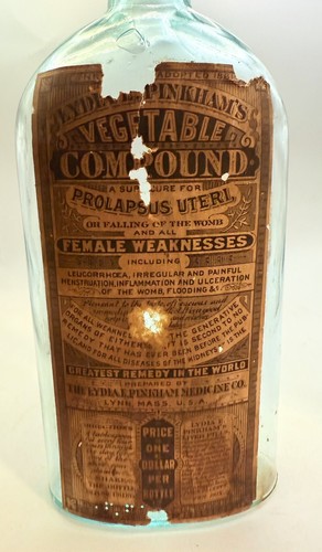Antique LYDIA E. PINKHAM'S Vegetable Compound Bottle w/ Great Label - Picture 2 of 9