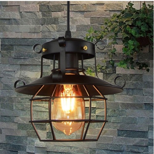 Farmhouse Ceiling Light Fixture Rustic Industrial Iron Cage Hanging Pendant Lamp - Picture 5 of 7