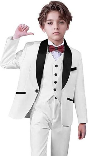 Boys Suit 3 Piece Formal Shawl Lapel Wedding Suits for Boys Slim Fit Kids Tuxedo - Picture 15 of 30
