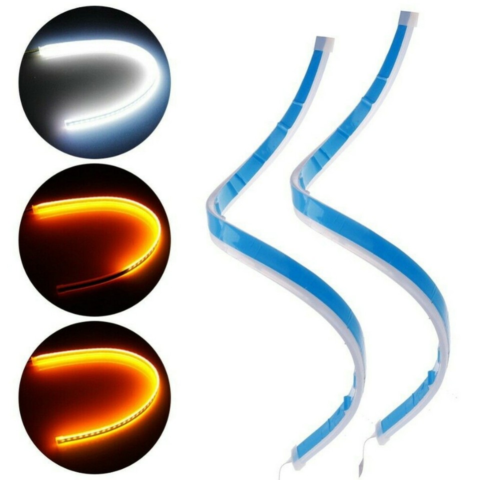 2pcs 30/45/60CM RGB Slim Sequential Flexible LED DRL Turn Signal Strip