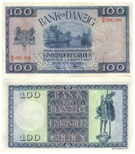 100 guldenów, banknot gdański, sto guldenów, 1931, reprodukcja