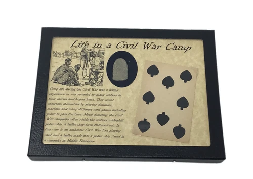 Original Civil War Playing Card & Flatten Bullet for Poker Chip in Case and COA