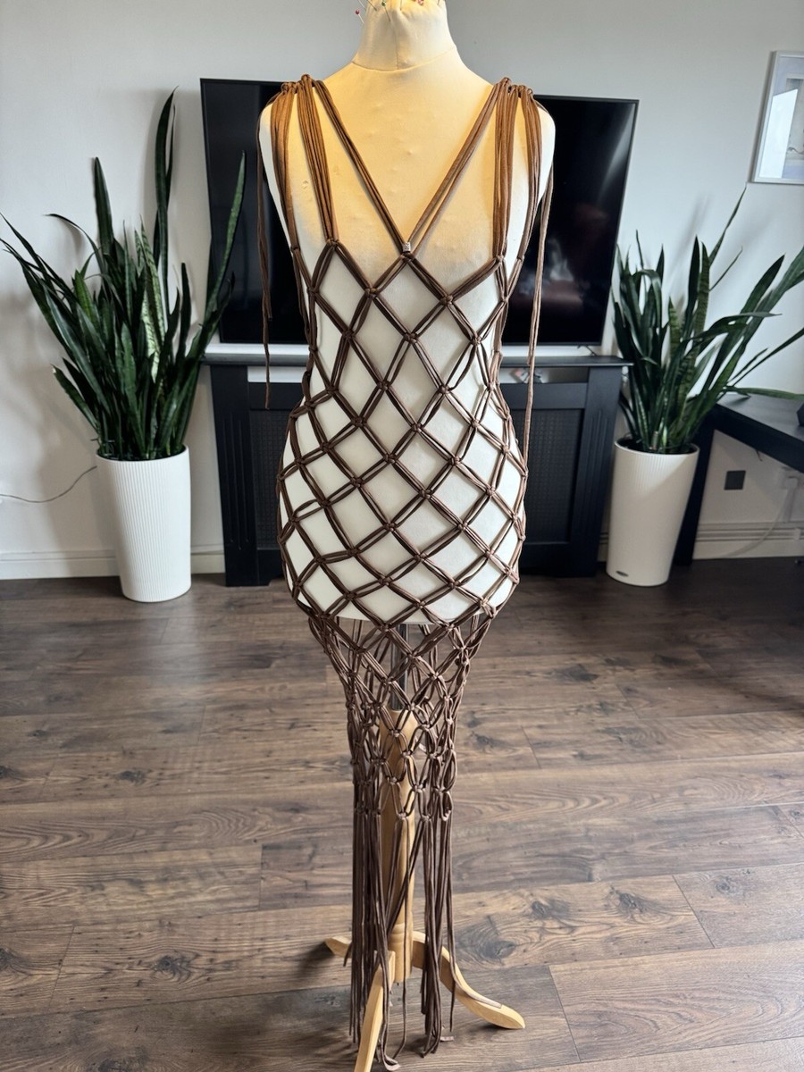 Macrame brown fishnet dress beach dress festival boho dress | eBay UK