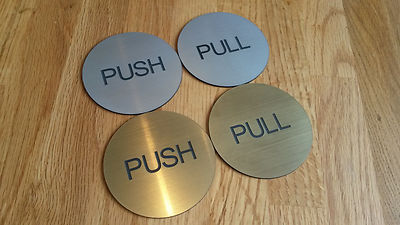 Rundes Druck- oder Zugtürschild mit selbstklebender Unterlage gebürstetes Gold oder Silber
