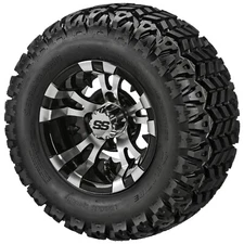 (4) Golf Cart 20x10-10 Sierra Sport Tires on 10x7 Black/Machined Vampire Wheels