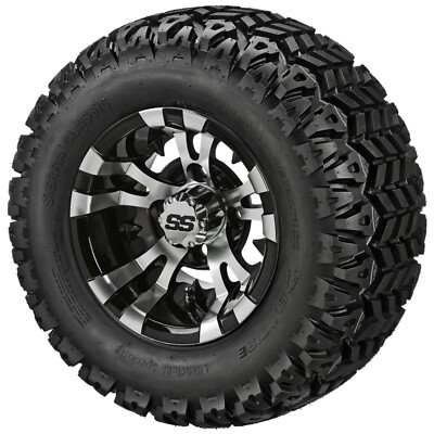 (4) Golf Cart 20x10-10 Sierra Sport Tires on 10x7 Black/Machined Vampire Wheels