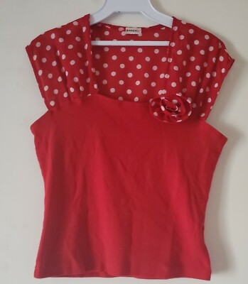 Banzai size medium Girl Knit top cut out Red Polka Dots 