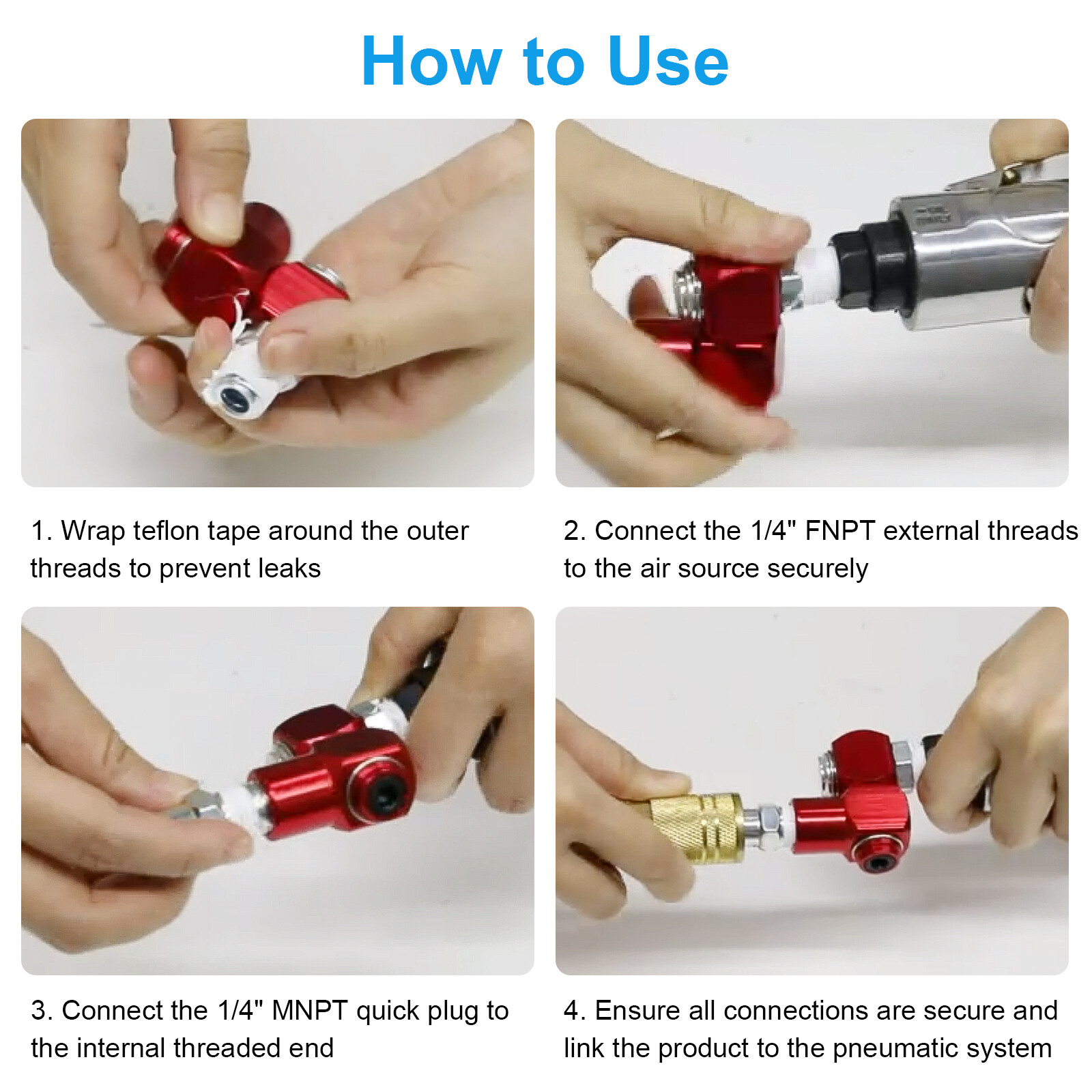 1/4" NPT 360 Degree Swivel Air Hose Connector Fittings with 1/4" MNPT Quick Plug