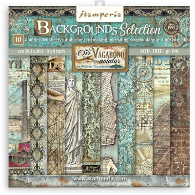 Stamperia Sir Vagabond Aviator 8'' x 8''  Background Selection Paper Pad Steampunk
