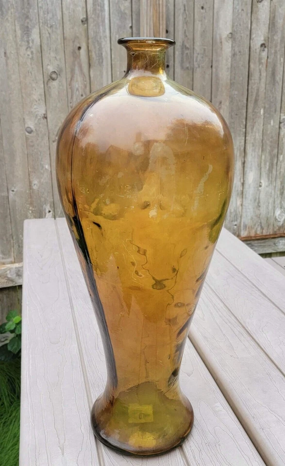 ENORME JARRÓN DE PISO VIDRIOS SAN MIGUEL 100 % vidrio reciclado 24” amarillo/verde HECHO A MANO Foto 3 de 4