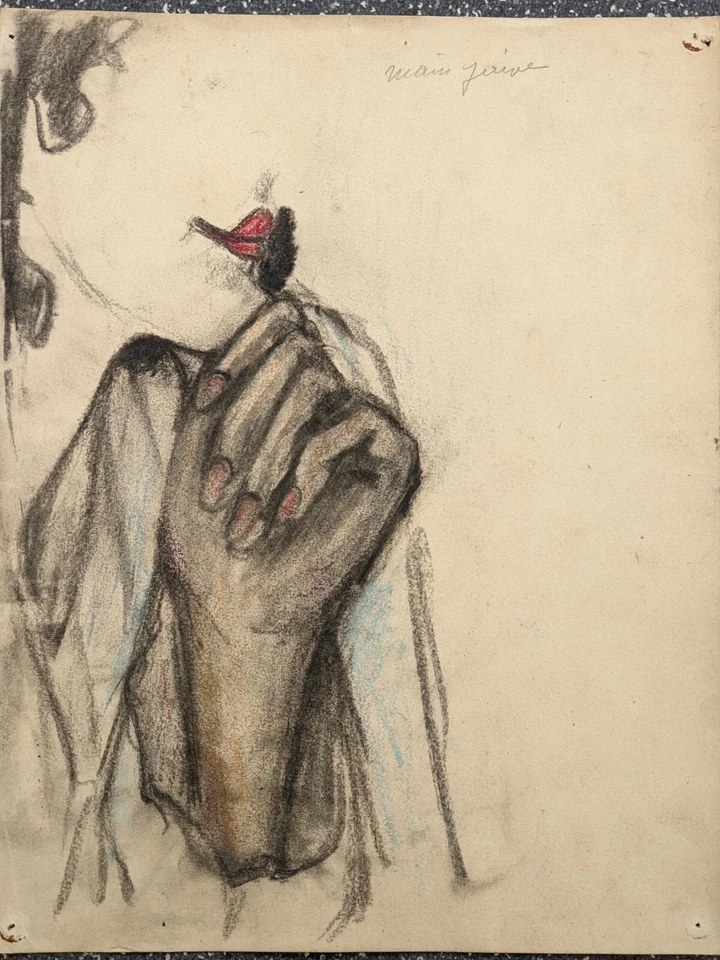 1930 Original Francés Carbón y Crayones Boceto Dibujo Art Deco Mujer Retrato Foto 3 de 4