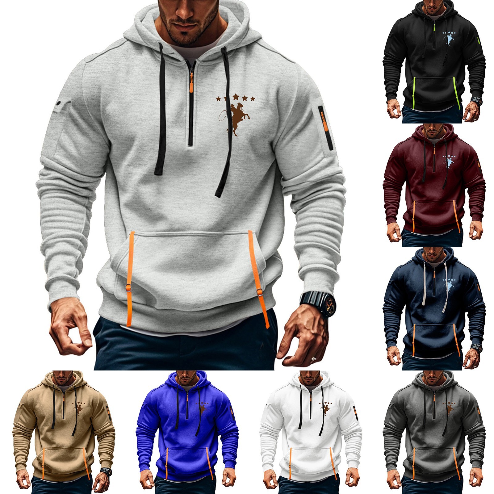 Hoodies for Men 1/4 Zip up Lightweight Winter Tactical Hoodies With Arm Pockets