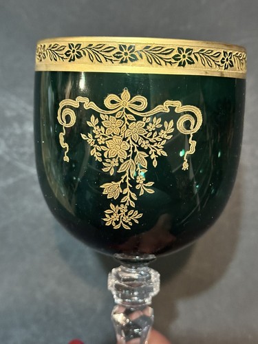DIFFICILE DA TROVARE TIFFIN FRANCESCANO MELROSE VERDE ORO ALTO VINO BICCHIERE ACQUA CALICE - Foto 5 di 5