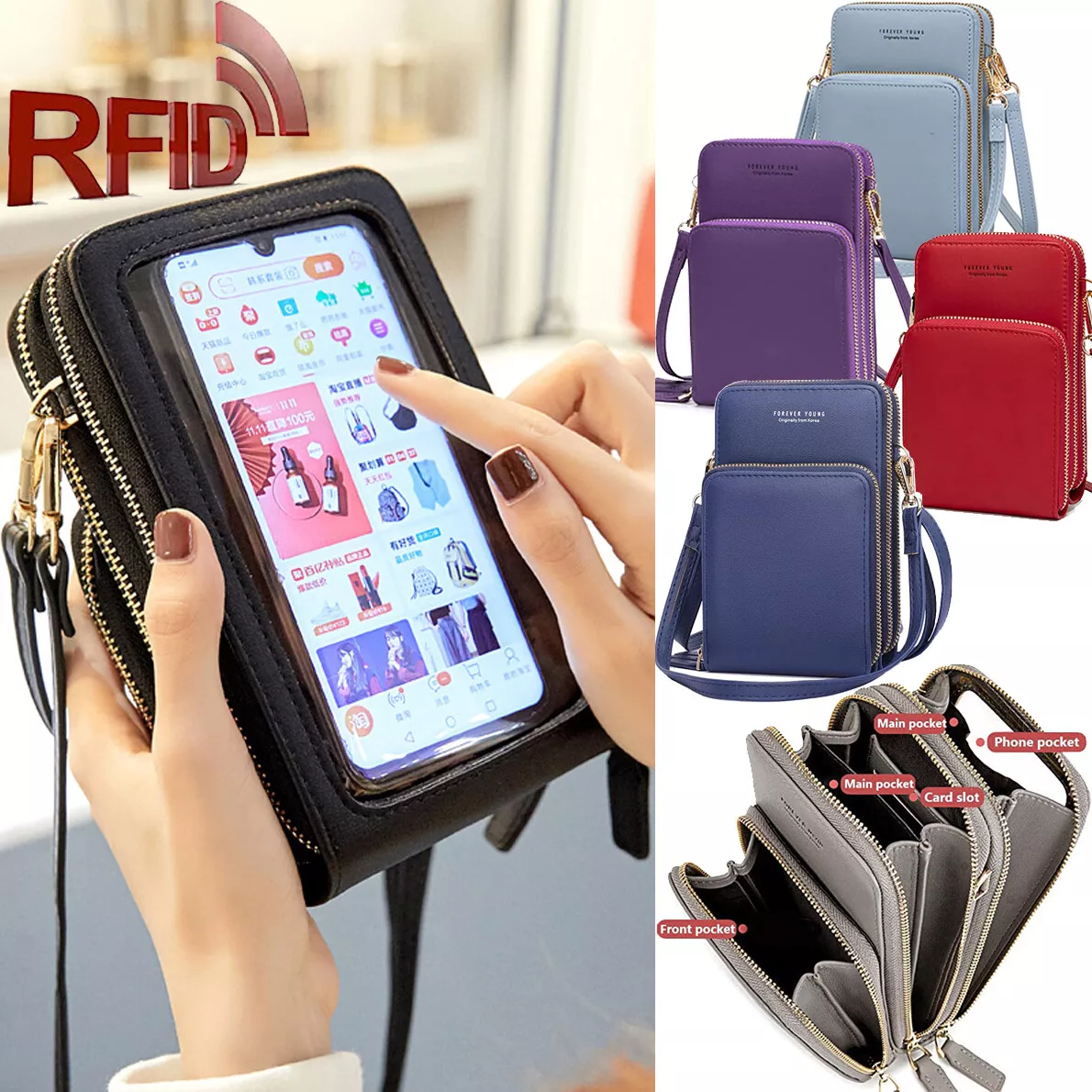 2023 New Anti-theft Leather Bag, Touch Screen Small Crossbody Cell Phone  Purse, RFID Blocking Mini PU Leather Crossbody Bags