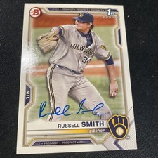 RUSSELL SMITH 2021 BOWMAN Signed AUTO 1ST BD-113 MILWAUKEE BREWERS