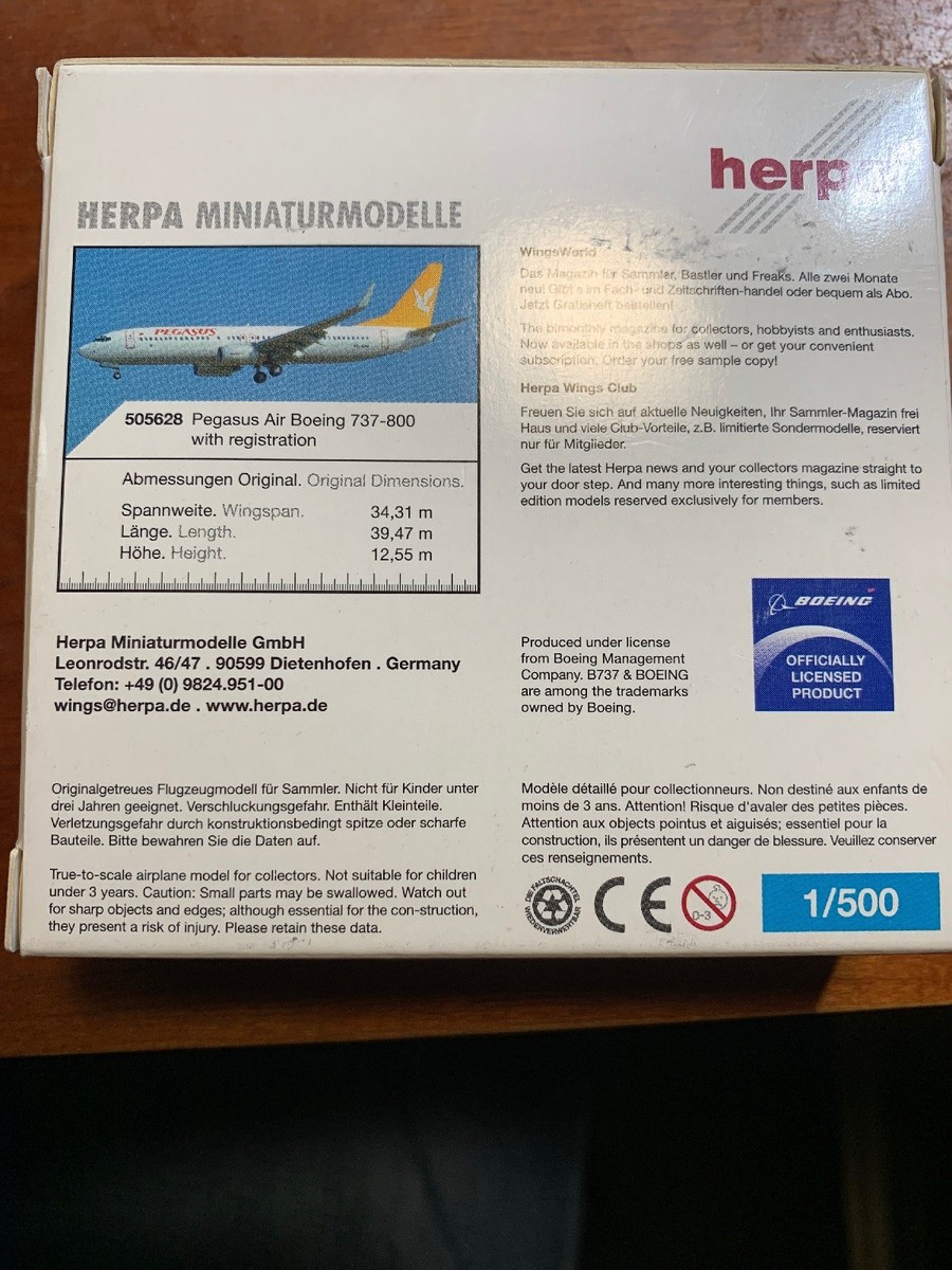 Herpa Wings Pegasus Air Boeing 737-800 1:500 TC-APJ 505628 | eBay