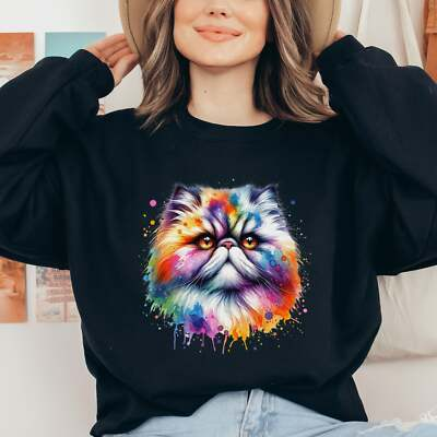 #ad #ad Persian Cat Color Splash Unisex Sweatshirt Black Navy Dark Heather $40.15