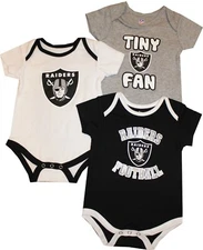 Oakland Raiders 3pc Creeper Set Tiny Fan Infant Baby Bodysuit